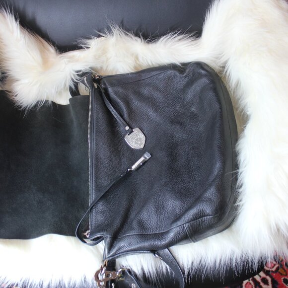 RUDSAK Pebbled Leather Flap Zip Closure Pockets Shoulder Messenger Black Bag - Picture 9 of 9